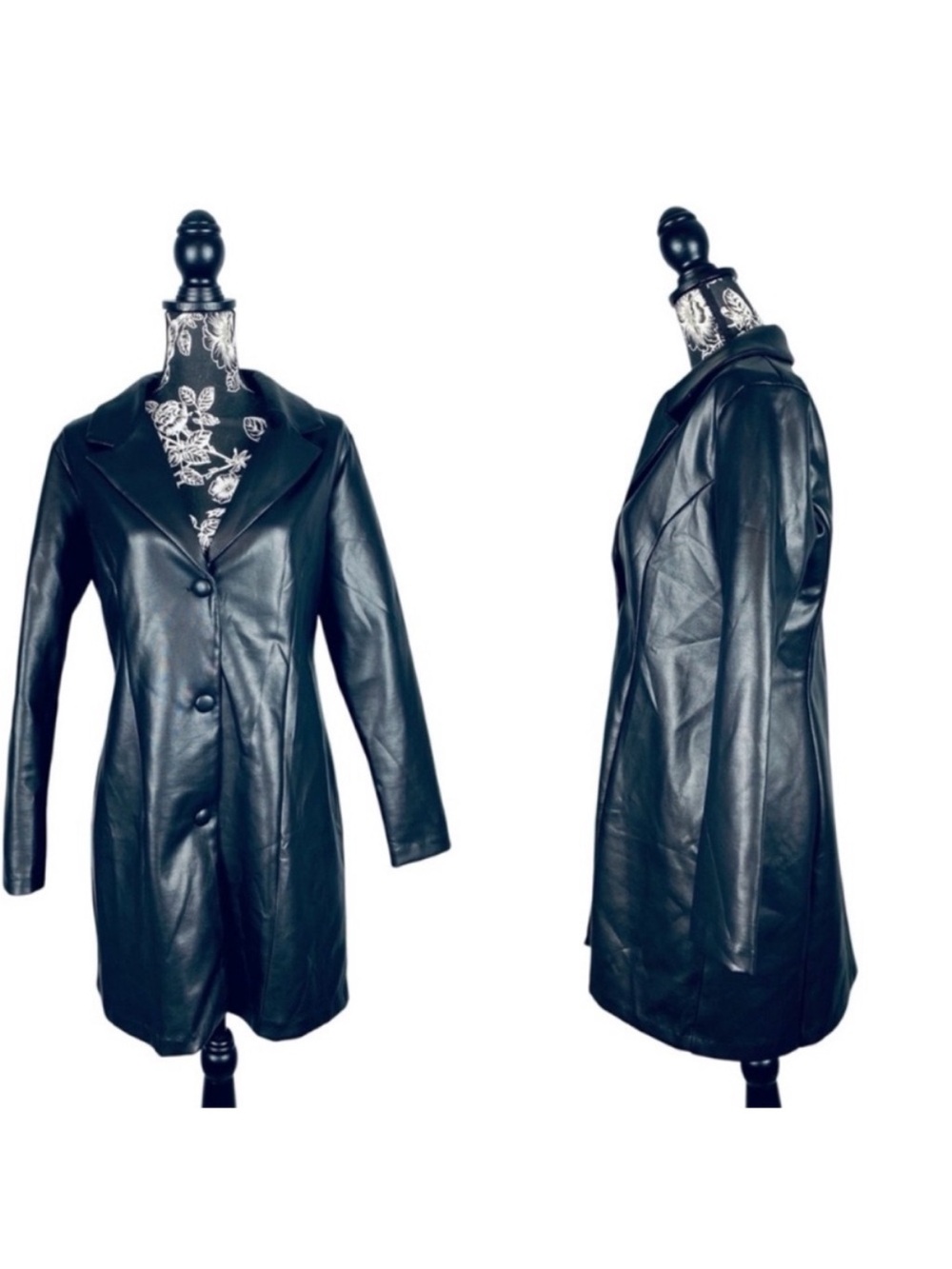 Wearever black button down faux leather stretch blazer dress size large